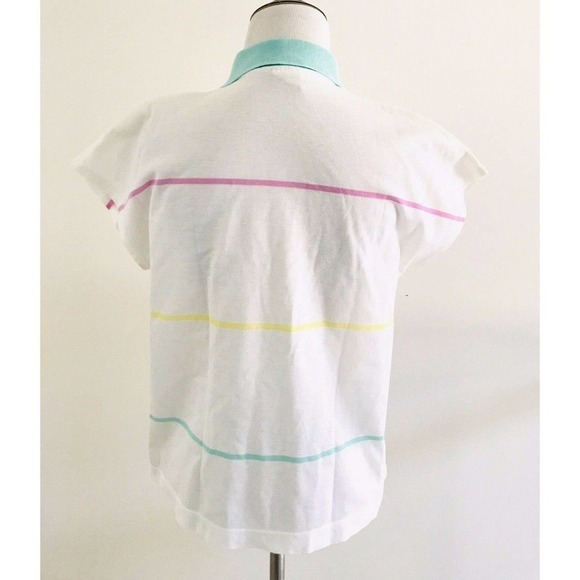 Ellesse | Polo Shirt Womens Size 0 White Stripe Collar Henley Short Sleeves - Picture 4 of 9